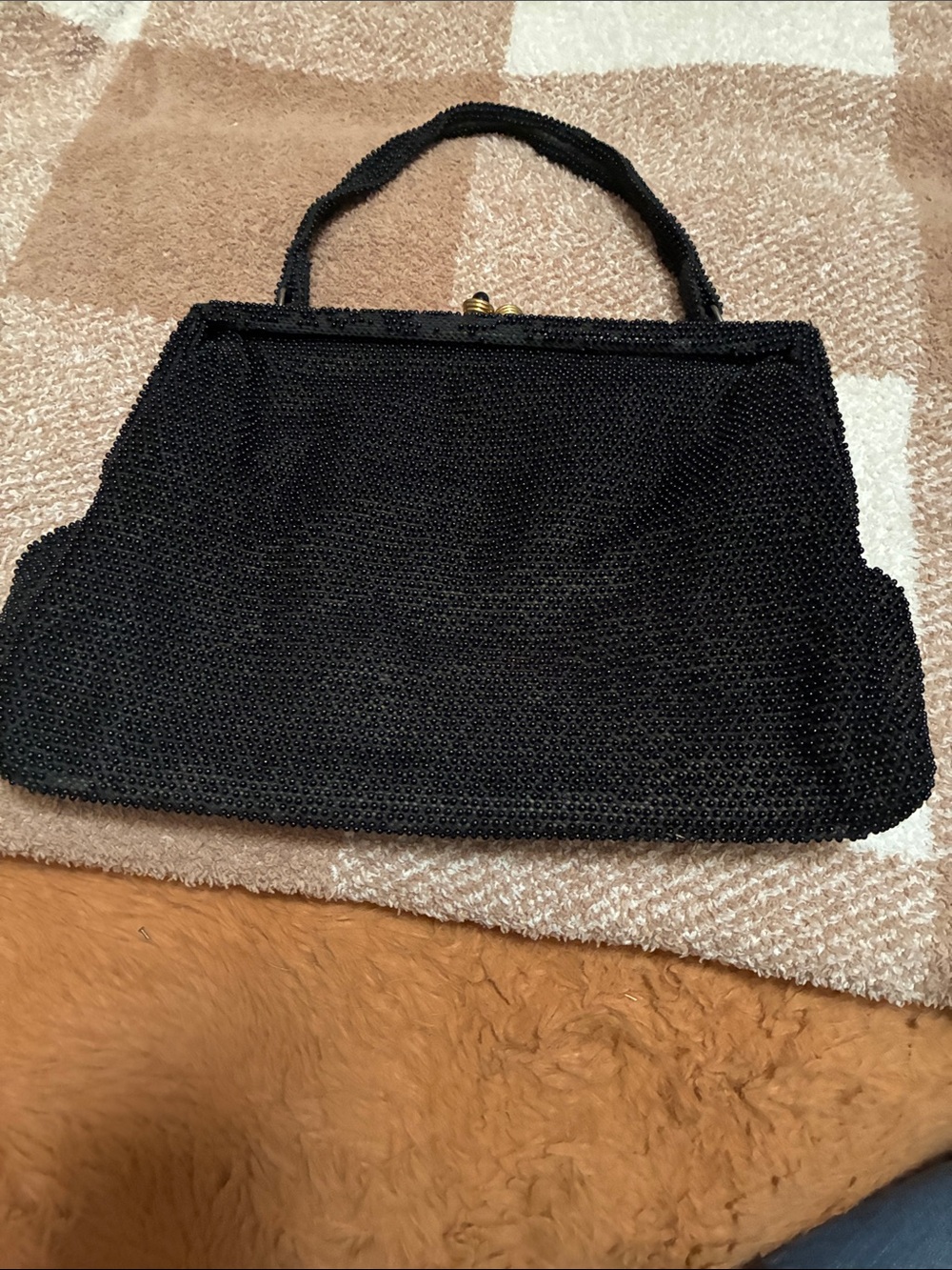 Black Beaded Top-Handle Evening Bag